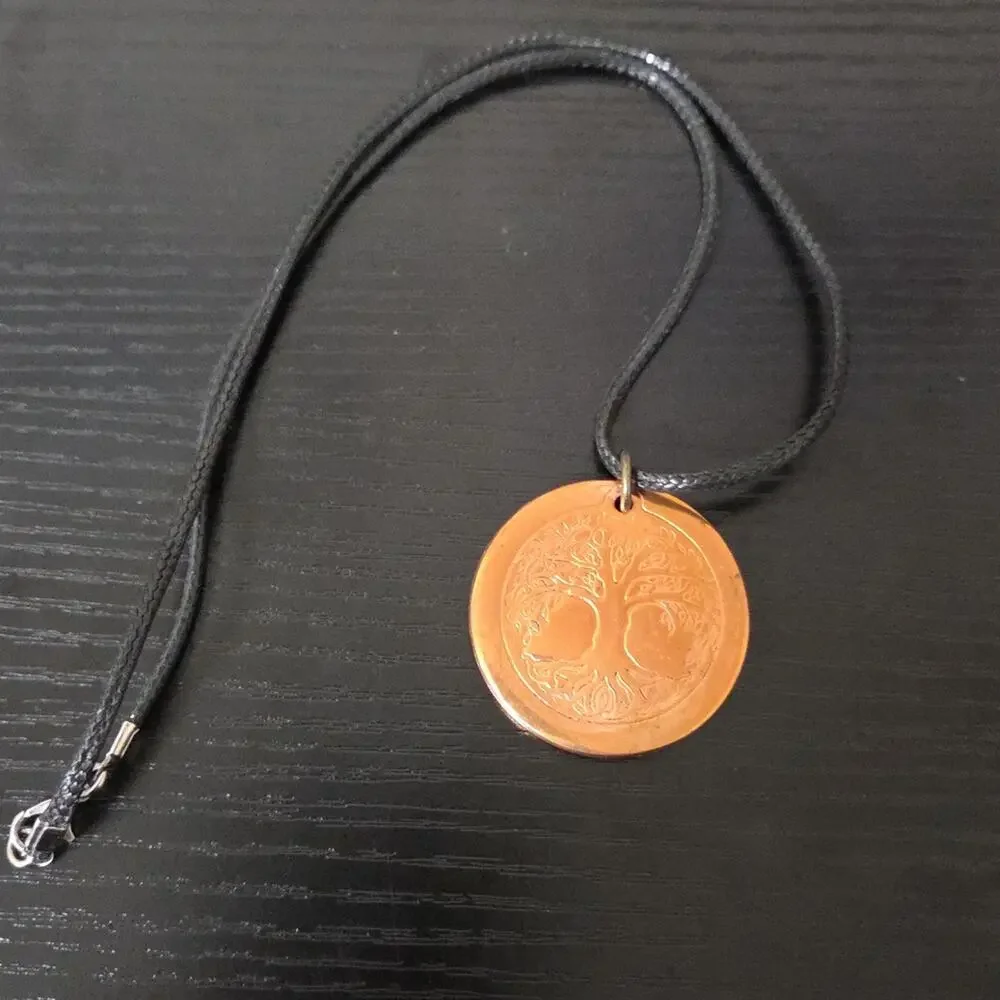 Cooper Round Tree Of Life pendant Solid Copper Cord Necklace